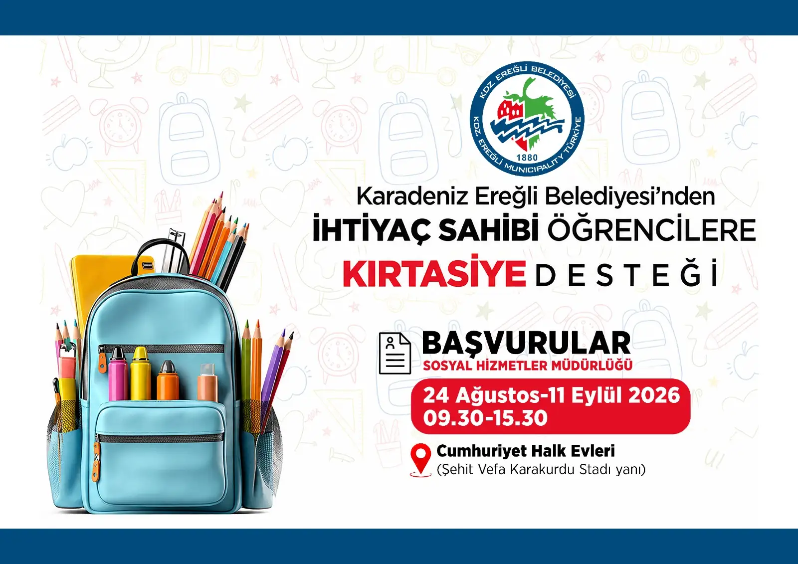 KDZ. EREĞLİ BELEDİYESİ’NDEN YENİ EĞİTİM ÖĞRETİM YILINDA ÖĞRENCİLERE KIRTASİYE DESTEĞİ