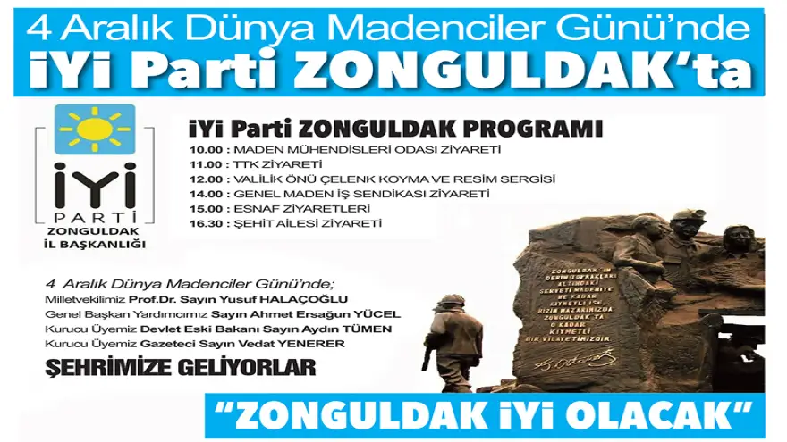 İYİ Parti 4 Aralık Pazartesi Zonguldak'a geliyor