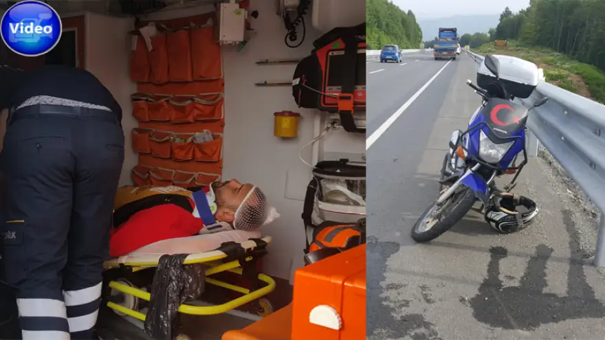 Lastik patladı, motosiklet bariyere çarptı