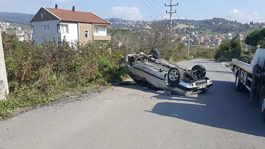 Freni patladı takla attı