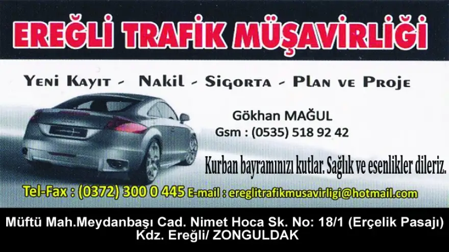 Ereğli Trafik Müşavirliği, Kurban Bayramınızı kutlar. Huzur dolu günler diler