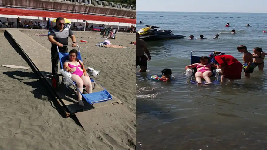 Belediye plajında engelli rampası yapıldı