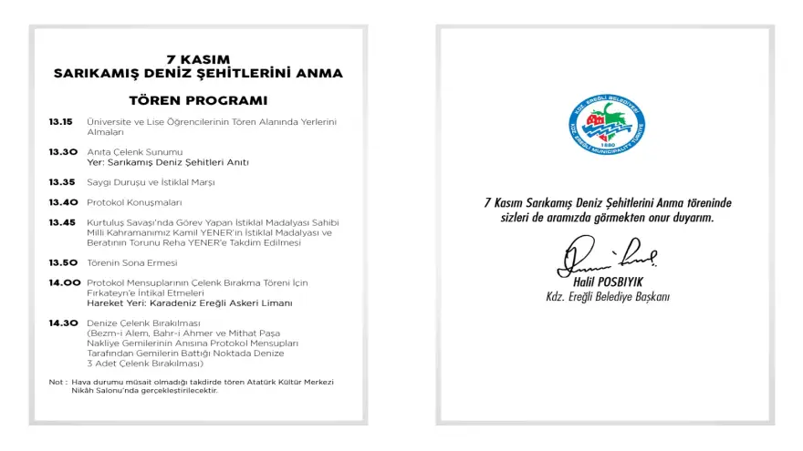 7 Kasım Deniz Şehitlerini Anma Programı