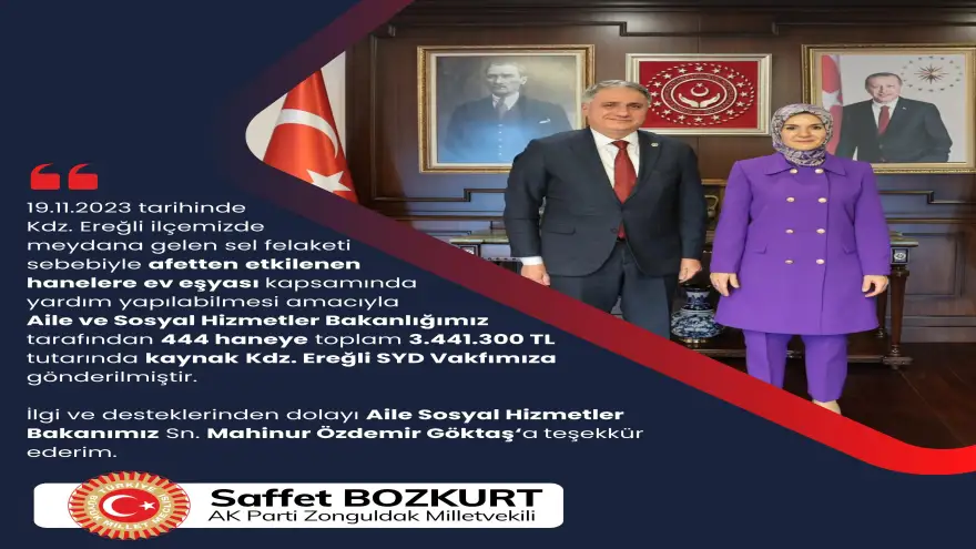 Bozkurt, Ereğli’de 444 haneye afet yardımı gönderildi...