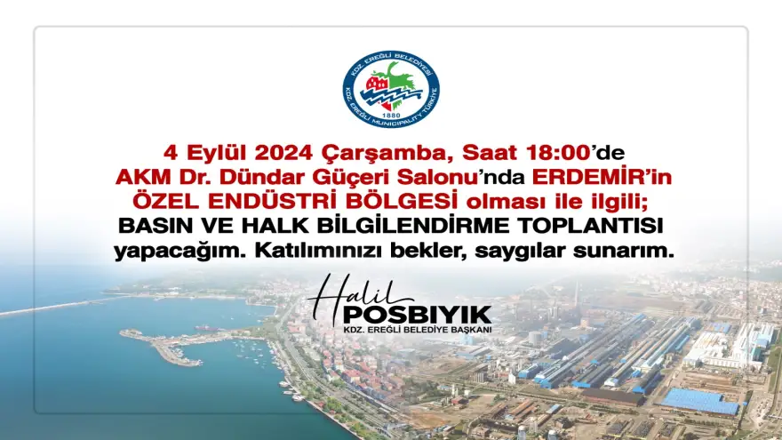 Başkan Posbıyık'tan, Kdz. Ereğli halkına davet...