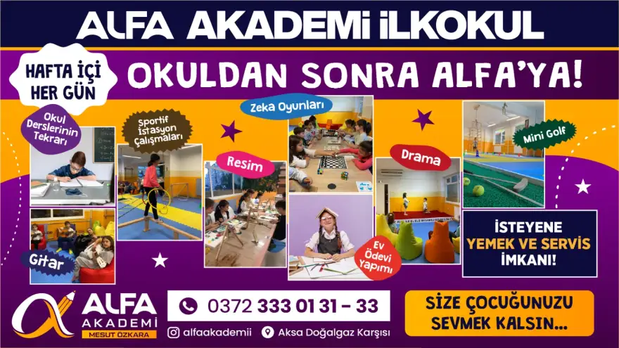 Hafta içi her gün okuldan sonra Alfa Akademiye