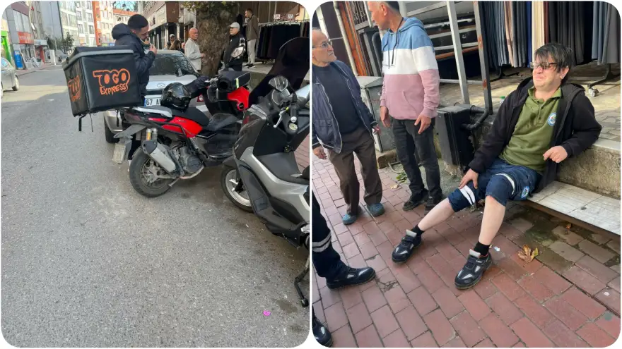 Motosiklet sürücüsü yayaya çarptı.