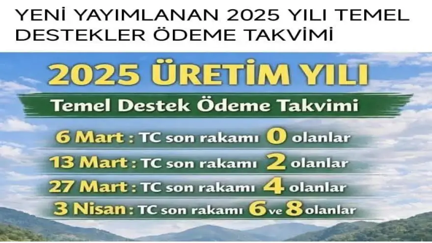 YALMAN: 2025 TEMEL DESTEK ÖDEME TAKVİMİ AÇIKLANDI