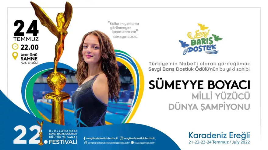 Sevgi Barış Dostluk Ödülü Milli Yüzücü, Boyacı’ya verilecek.