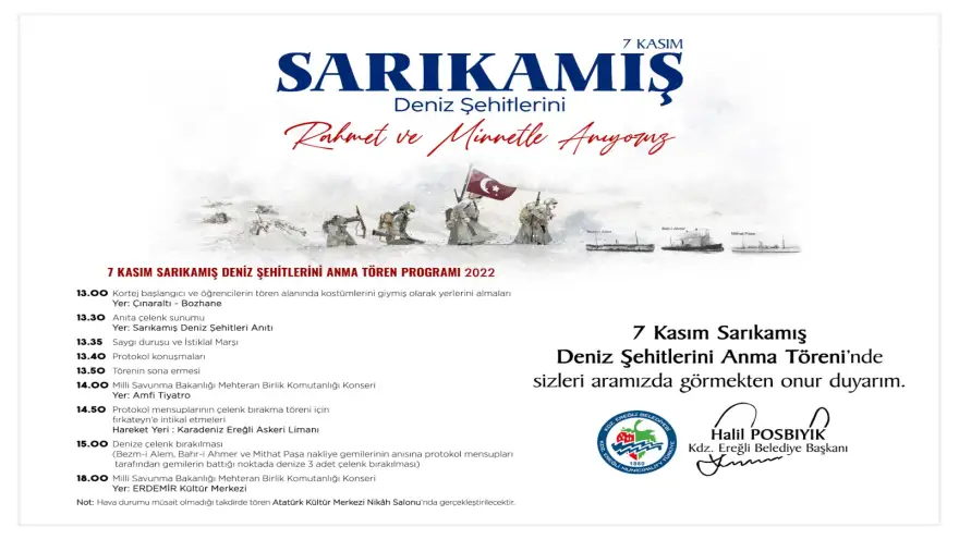 Sarıkamış Deniz Şehitleri Ereğli’de Anılacak