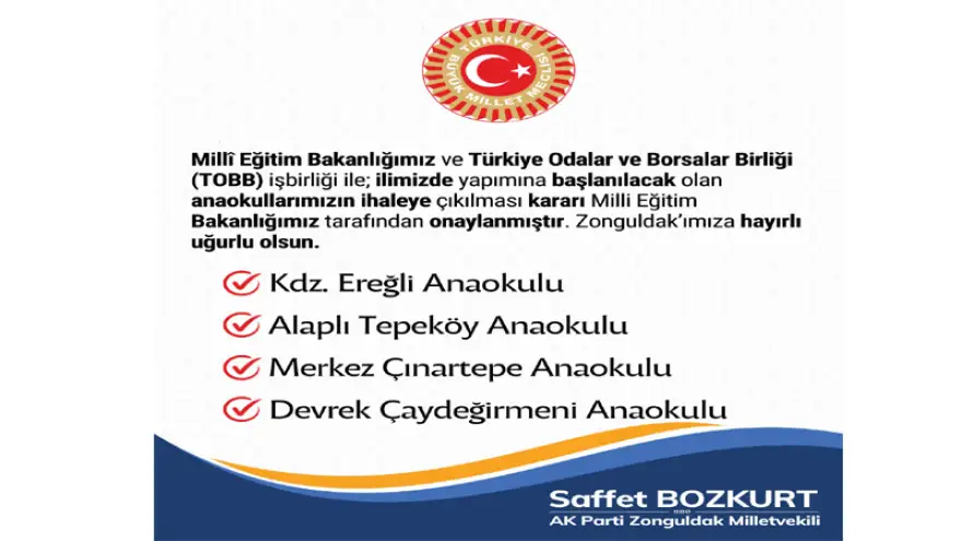 Zonguldak’a dört yeni anaokulu yapılacak
