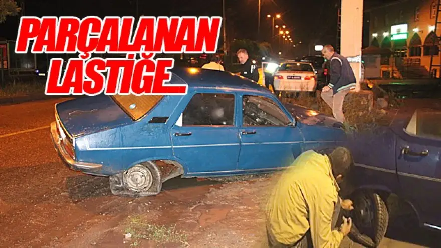 PARÇALANAN LASTİĞE HAVA BASMAYA ÇALIŞTI